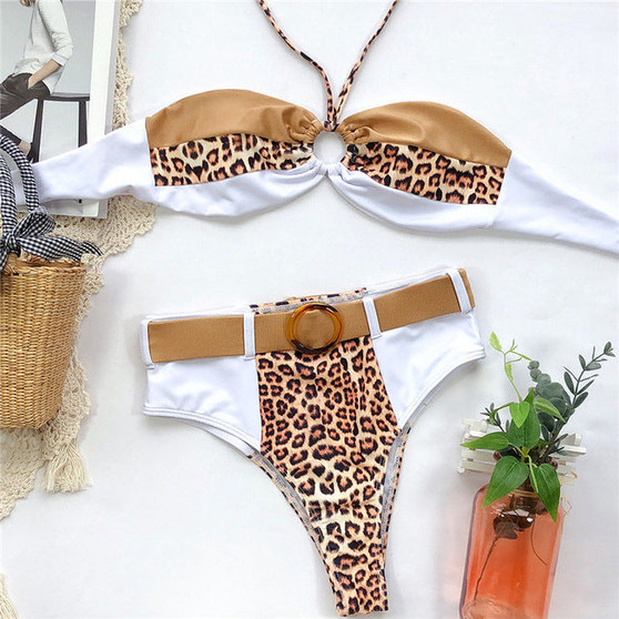 Mossha Bandeau bikinis 2020 mujer Leopard print swimsuit female Belt bathing suit High waist swimwear women Summer bathers new