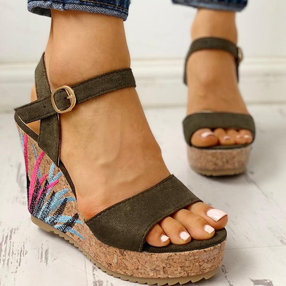 SARAIRIS 2020 Wedges Shoes High Heels Casual Platform Print Comfortable Summer ankle-strap Women Shoes Woman Sandals