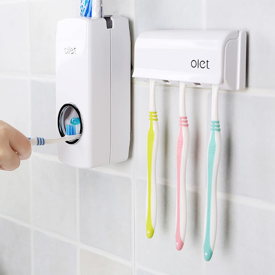 Creative Automatic Toothpaste Dispenser with Toothbrush Holder