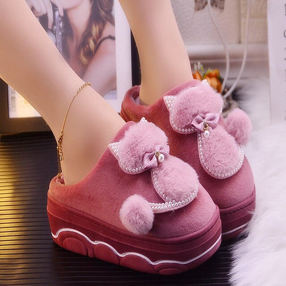 2019 New arrival pompom sexy ladies slippers platform shoes women winter outside slippers chunky slippers for woman