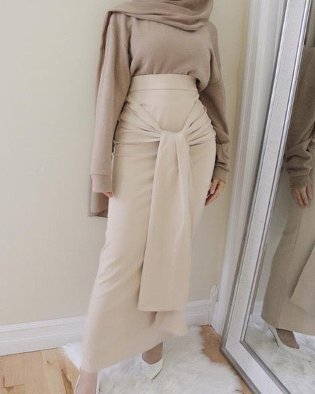 Women Belt Skirt Long Jumpsuit Muslim Bottoms Bandage Pencil Skirts Islamic Lace Up Bodycon Abaya Jilbab Knitting Cotton Dubai