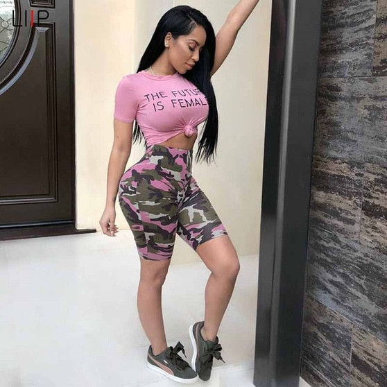 summer 2018 tracksuit women two piece women set LIIP 2 piece crop top and shorts sets women two piece outfits 3450
