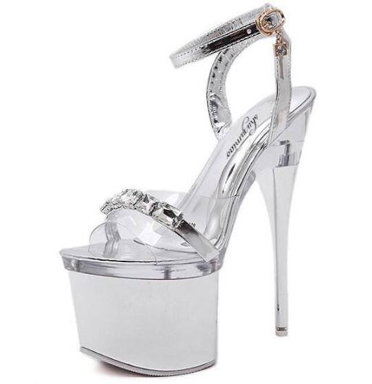 High Quality all Transparent Peep Toe Sandals Women Shoes Thick heel  High-heeled Comfortable Crystal Lady Shoes Size 34-40