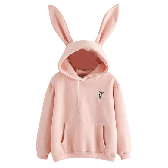 Free Shipping Hoodies Rabbit Ear sudadera kawaii Sweatshirt Women Winter Warm Pink Hoodies Sweatshirts With Front Pocket 80816