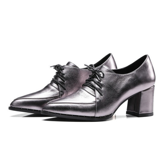 Dousin Partiin Spring/ Autumn Women pumps Shoes Woman Platform Lace Up Black Pointed Toe Square High Heels N745632145 35-40