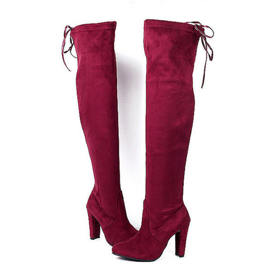 Women boot Faux Suede Women Over The Knee Boots Lace Up Sexy High Heels Shoes Woman Female Slim Thigh High Boots Botas 35-43