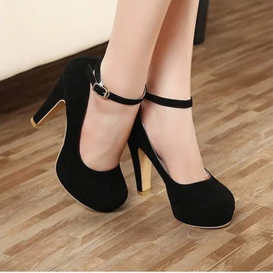 Sexy Ankle Strap Femeninas High heels Autumn Flock Round toe High heels Female Platform Summer Shoes Women Pumps Sandals Muje