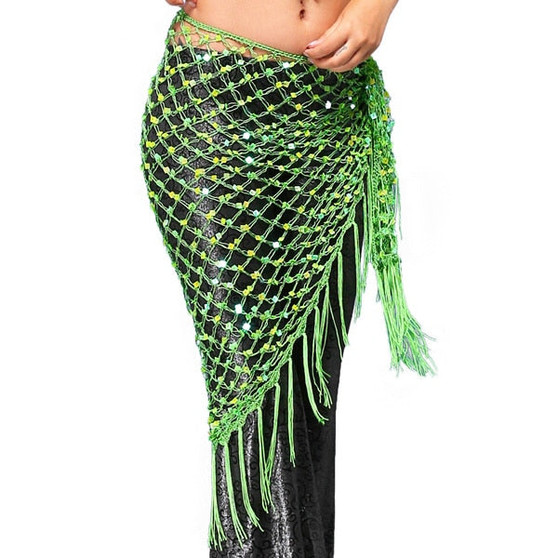 15 Colors Belly Dance Clothes Accessories Stretchy Crochet Net Shawl Triangle Belt Belly Dance Hip Scarf Square Sequins