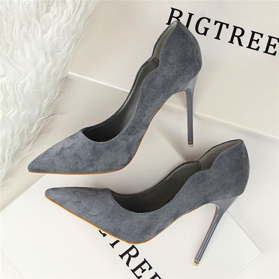 BIGTREE2018New Super High Women Shoes Pointed Toe Flock Women Pumps  Fashion Sexy  High Heels Office Shoes Women Wedding Shoes