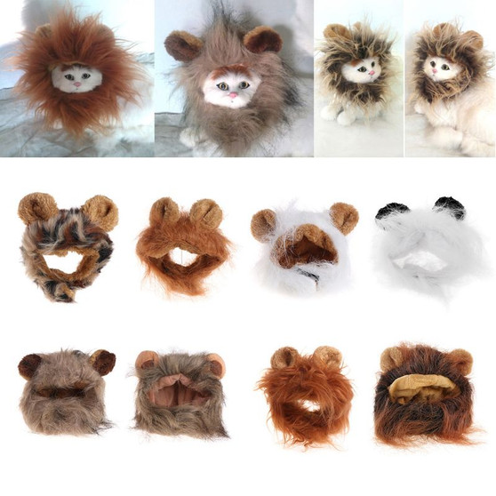 Pet Costume Cosplay Cat Lions Mane Wig Cute Dog Cap Hat Xmas Dress with Ears LX9C