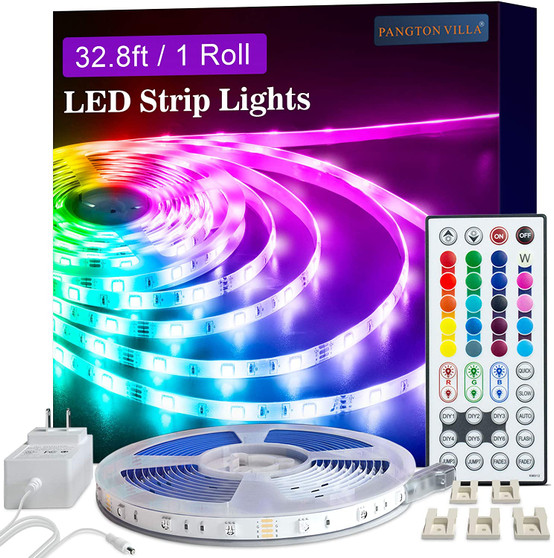 LED Strip Lights, 32.8ft 1 Roll RGB 5050 LED Lights for Bedroom, Room, Kitchen, Home Decor DIY Color Changing Led Light Strip Kit with 44key Remote and Power Supply