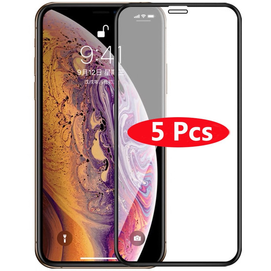 5Pcs/Lot Full Cover Tempered Glass For iPhone XS Max XR Screen Protector Glass On iPhone 6 6s 7 8 Plus X 5 5S Protective Glass