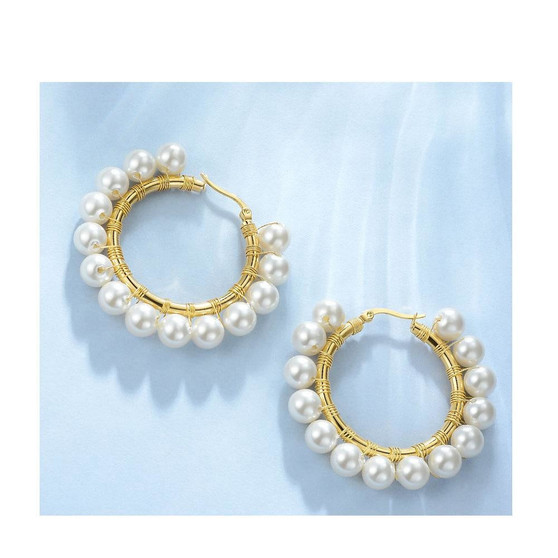 Pearl Big Circle Hoops Earrings