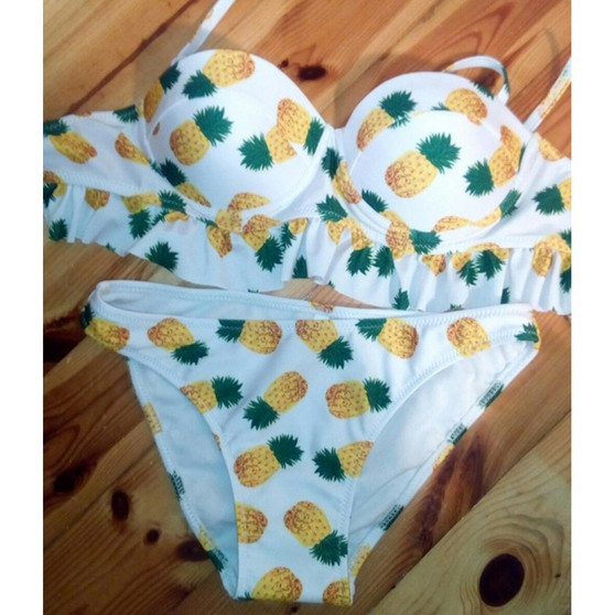 2017 summer beachwear High Neck Halter Bikini Set Pineapple Swimsuit Low Waist Backless Bikini Brazilian Swimwear