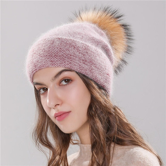 winter beanie knitted faux fur pom pom