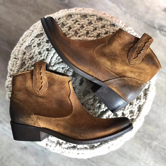 Womens Vintage Slip-On Chunky Heel Ankle Boots