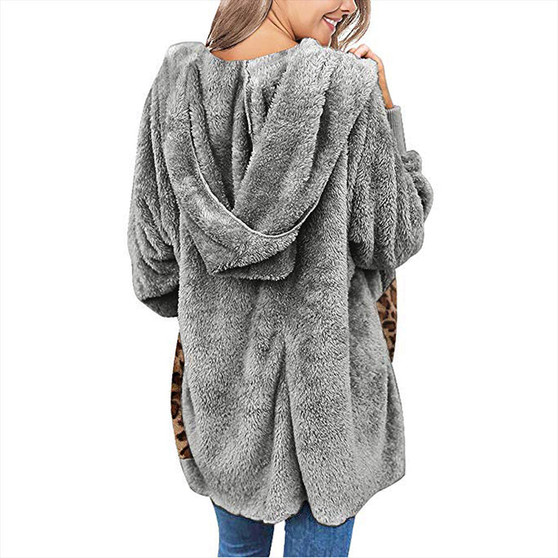 Women's Long Sleeve Hooded Leopard Pocket Cardigan