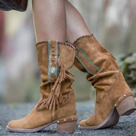 Ladies Gladiator Vintage Mid-Heels Winter Boots