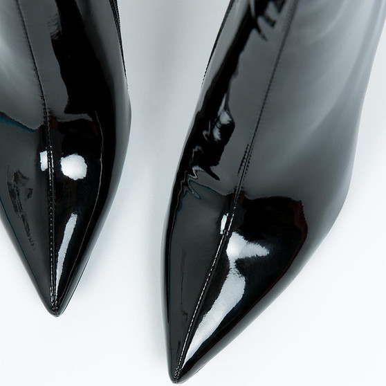 Black Patent Leather Fashion Pointed Toe Boots