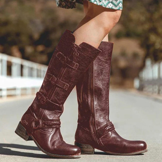 Fashion Belt Buckle High Tube Women's Boots