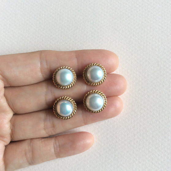 Button pearl ropetwist stud earrings