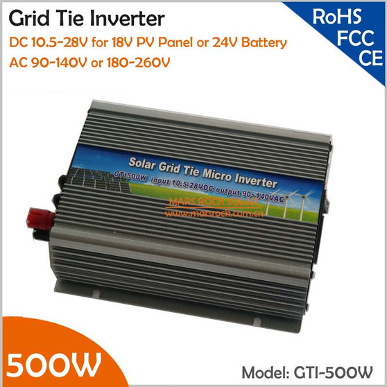 10.5-28V DC to AC 110V or 220V MPPT Solar Inverter 500W Grid Tie Inverter for 18V Solar Power System or 24V Battery