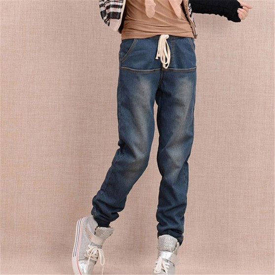 Arrival Winter Warm Jeans Women Thicken Fleece Skinny Harem Pants Trousers Elastic Waist Denim Trousers Plus Size Pants C1504