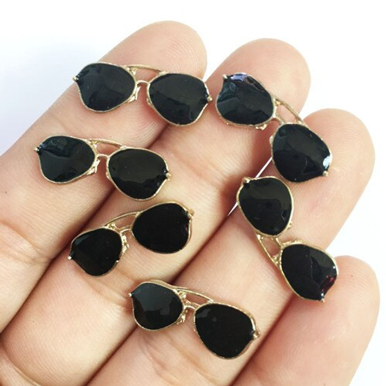 Wholesale 7Pcs/Lot 12*22MM Black Enamel Alloy Fashion Sunglasses Jewelry Pendant Charms DIY Bracelet Necklace Oil Drop Charm