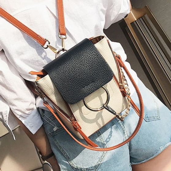 DORANMI Leather Women's Backpack Back Shoulder Bags 2020 Contrast Color Chain Rucksack Female Small Schoolbag Mochila Mujer B077