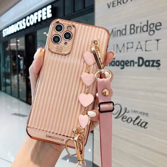 Luxury Electroplated Suitcase Love Heart Wrist Bracelet Lanyard Phone Case For iPhone 11 12 Pro X XR XS Max 7 8 Plus soft cover