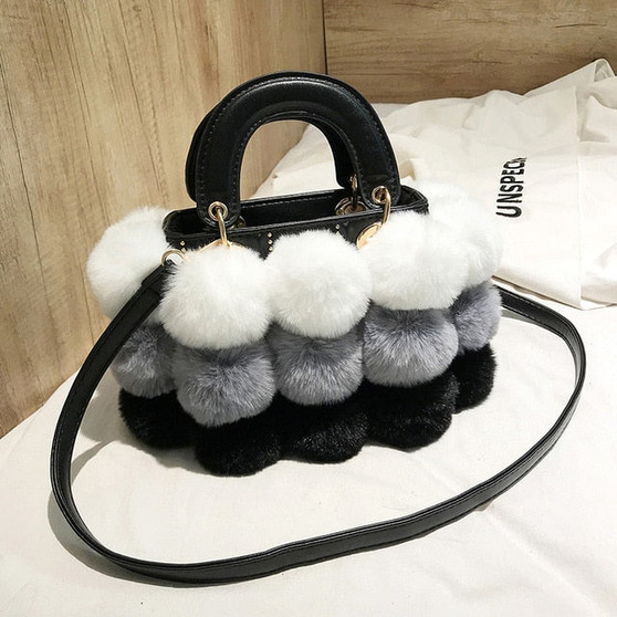 HISUELY Winter Faux Fur Luxury New Ladies Cute Tote Bag Women Designer Handbag Hair Ball Shoulder Messenger Bags bolsos mujer