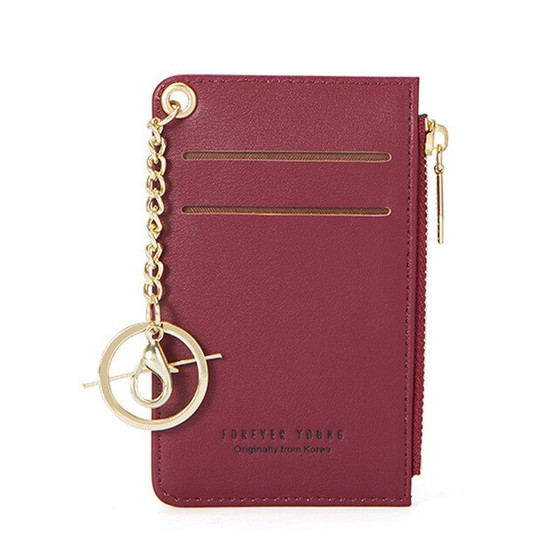 WEICHEN Mini Card Holder Women Soft Leather Key Chain Bag Small Card Wallets Female Mini Credit Card Case Zipper Coin Bags