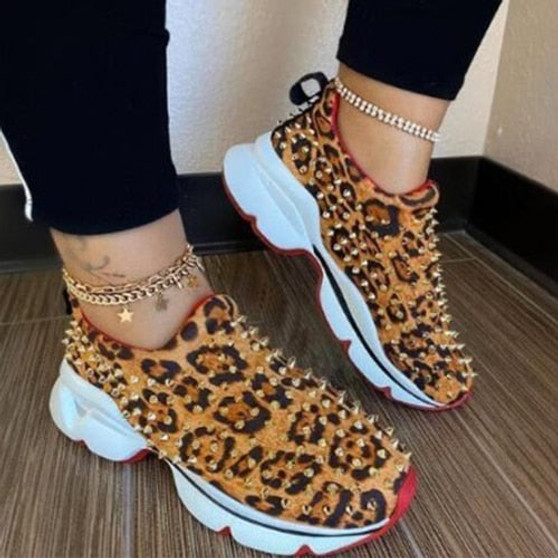 2020 Sneakers Women Vulcanized Woman Rivet Shoes Female Platform Wedges Women's Leopard Casual Ladies Slip On Footwear Plus Szie