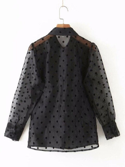 Sexy Perspective Blouses Women Turn-down Collar Full Sleeve Polka Dot Single-breasted Shirts Female Blusas Mujer De Moda 2020
