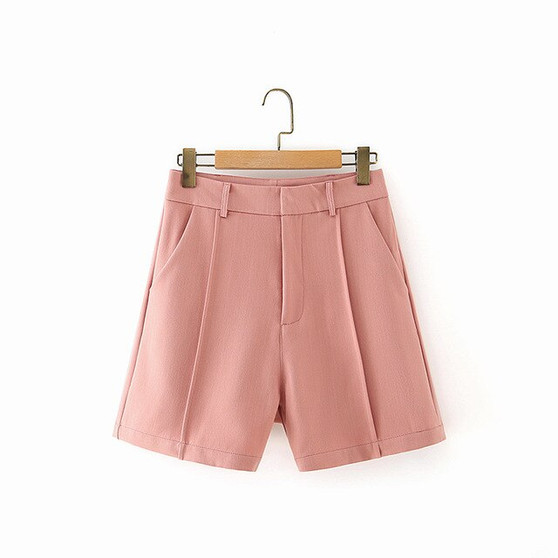 Office Ladies High Waist Blazer Shorts Women Solid Pink Blue Shorts Wide Leg Summer 2020 Harajuku Korean Short Feminino