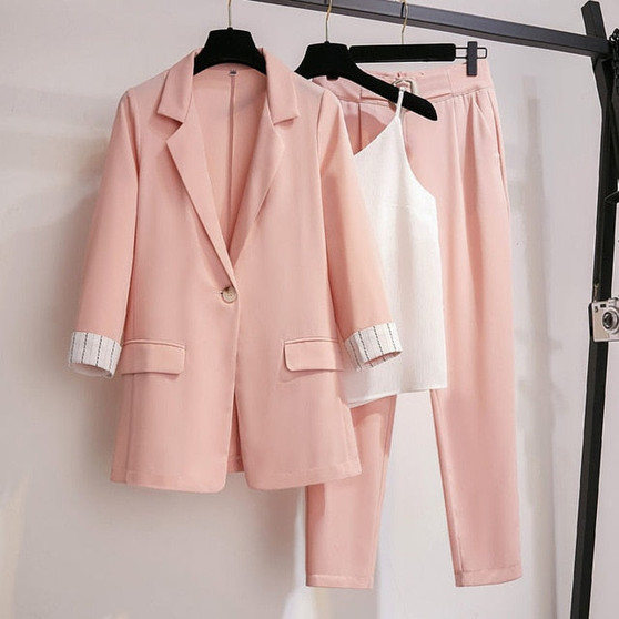 Women Blazer suit for Spring Autumn Lady Blazer Jacket +Long Pant Female Outerwear Elegant Ladies Coat Plus size M-4XL