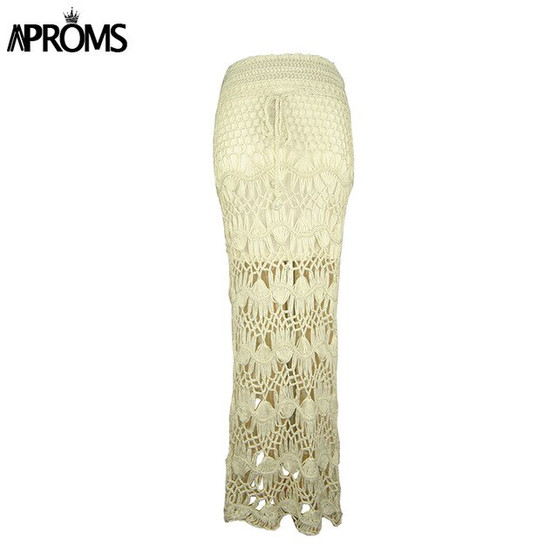 Aproms Bohemia Crochet Kintted Long Maxi Skirt Women Vintage Cotton Hollow Out Skirts Ladies Summer Beach Pencil Skirts 2020