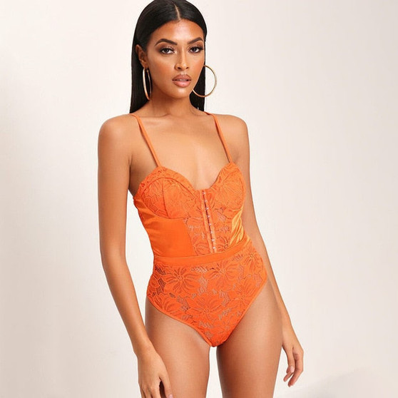 2019 Sexy Bodysuit Women Transparent Mesh Bodysuit Rompers Clubwear Solid Lace satin Patchwork Strap Summer  Jumpsuit Overalls