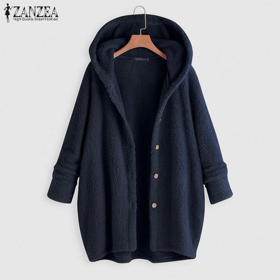 ZANZEA Hoody Jackets Cardigan Hoodies 2020 Women Thin Coats Solid Color Button Long Sleeve Loose Outerwear Jumper Plus Size 5XL