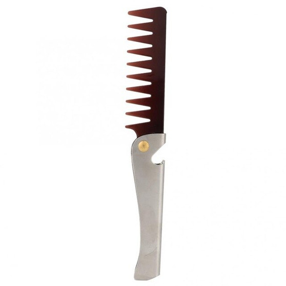 Portable Vintage Oil Head Comb Stainless Steel Handle Folding Wide Teeth Comb Professional Hair Comb for Beauty Salon Barber