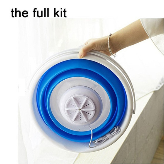 Mini Washing Machine Portable Ultrasonic Cleaner Turbine Foldable Bucket Type Laundry Clothes Washer Cleaning for Home Travel