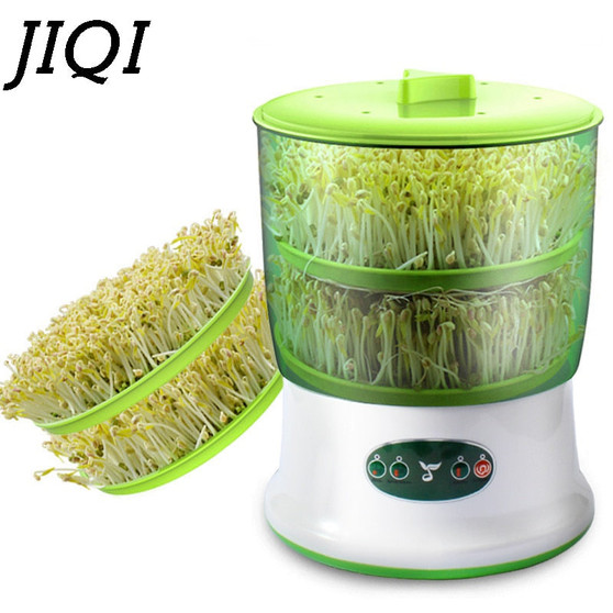 JIQI  DIY Bean Sprout Maker Thermostat Green Vegetable Seedling Growth Bucket Automatic Bud Electric Sprouts Germinator Machine