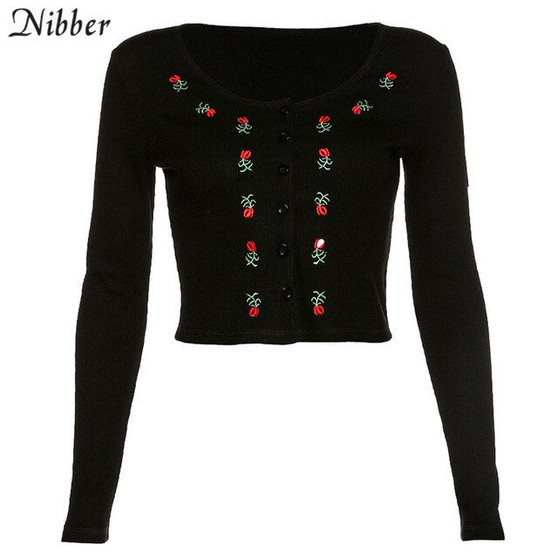 Nibber autumn Harajuku Knit cardigan embroidered tops women T-shirts 2020 spring fashion new black high street casual tee shirts