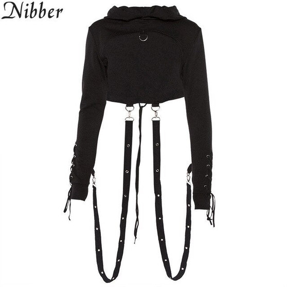 Nibber Short Gothic Women Hoodies Back Lace Up Sexy Cropped Top2019 spring Long Sleeve Street Casual Sweatshirt Tracksuit Hoody