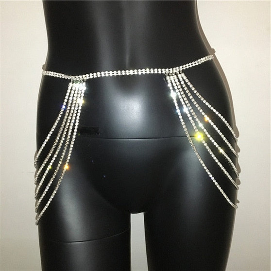 Sliver Shiny Diamante Waist Body Chain Metal Hollow Out Patchwork Multilayered Cover Up Body Chain Clubwear Jewelry Body Chains