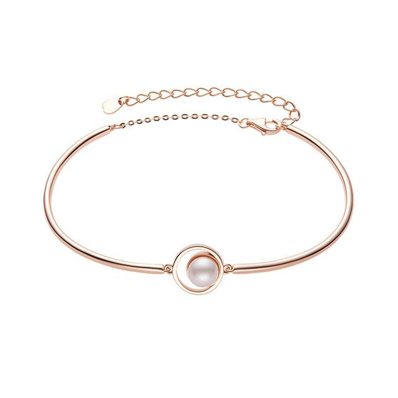 Thaya New arrival Pearl Bracelet Copper Plated 18K Hand made Pearl Rose Gold Bangle Thin Chain Dainty Bangles for women Fashion