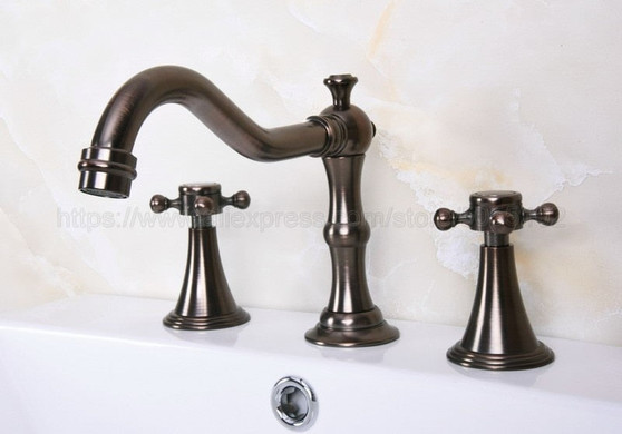 Bathroom Basin Faucet ORB Brass Bathroom Basin Mixer Tap Double Handles 3 pcs Bathroom Basin Faucets znf442