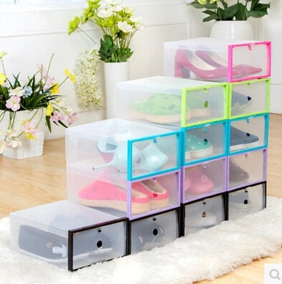 5PC Foldable Shoe Cabinet Shoe Organizer Shoe Storage Box Plastic Shoe Box Transparent Drawer Organizer Stackable Plastic Box