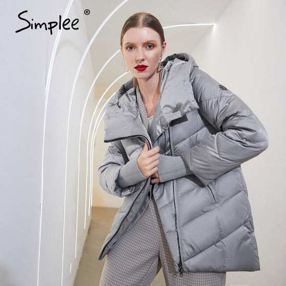 Simplee Hooded women winter coat Fashion Cotton warm parkas coat female Elegant causal short puffer jacket coat ladies 2020 New