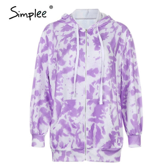 Simplee Tie dye high fashion hoodies women Floral prined sweatshirts 3 size Casual knitted ladies streetwear jacket autumn 2020
